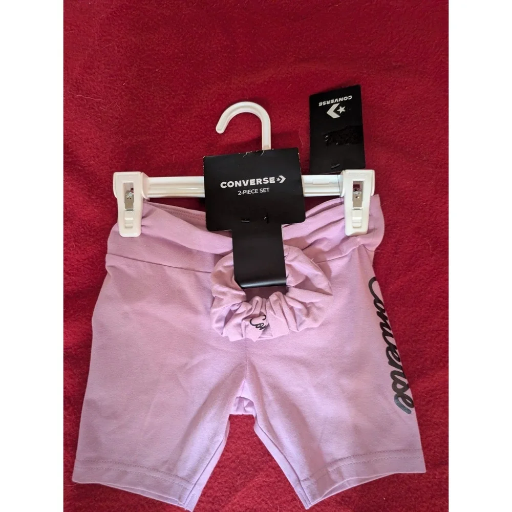 Converse Girls Pink 2 Piece Set Bike Shorts and Scrunchie NWT Size 4 Activewear